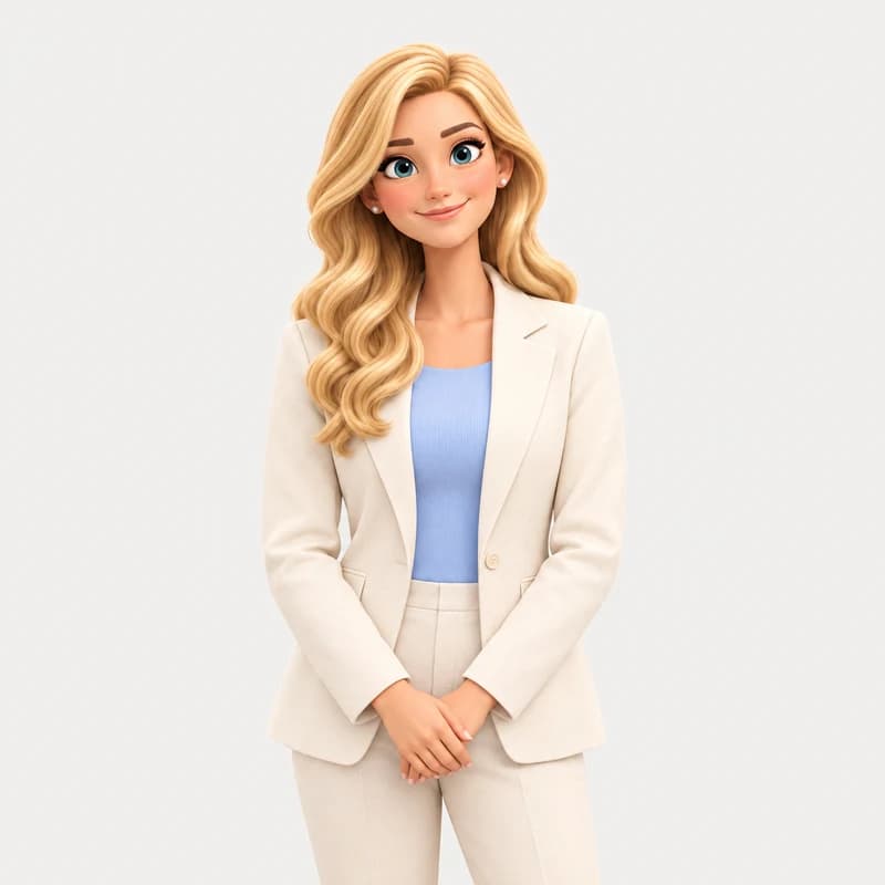 3D-Porträt von Lena mit blonden Haaren und hellem Blazer